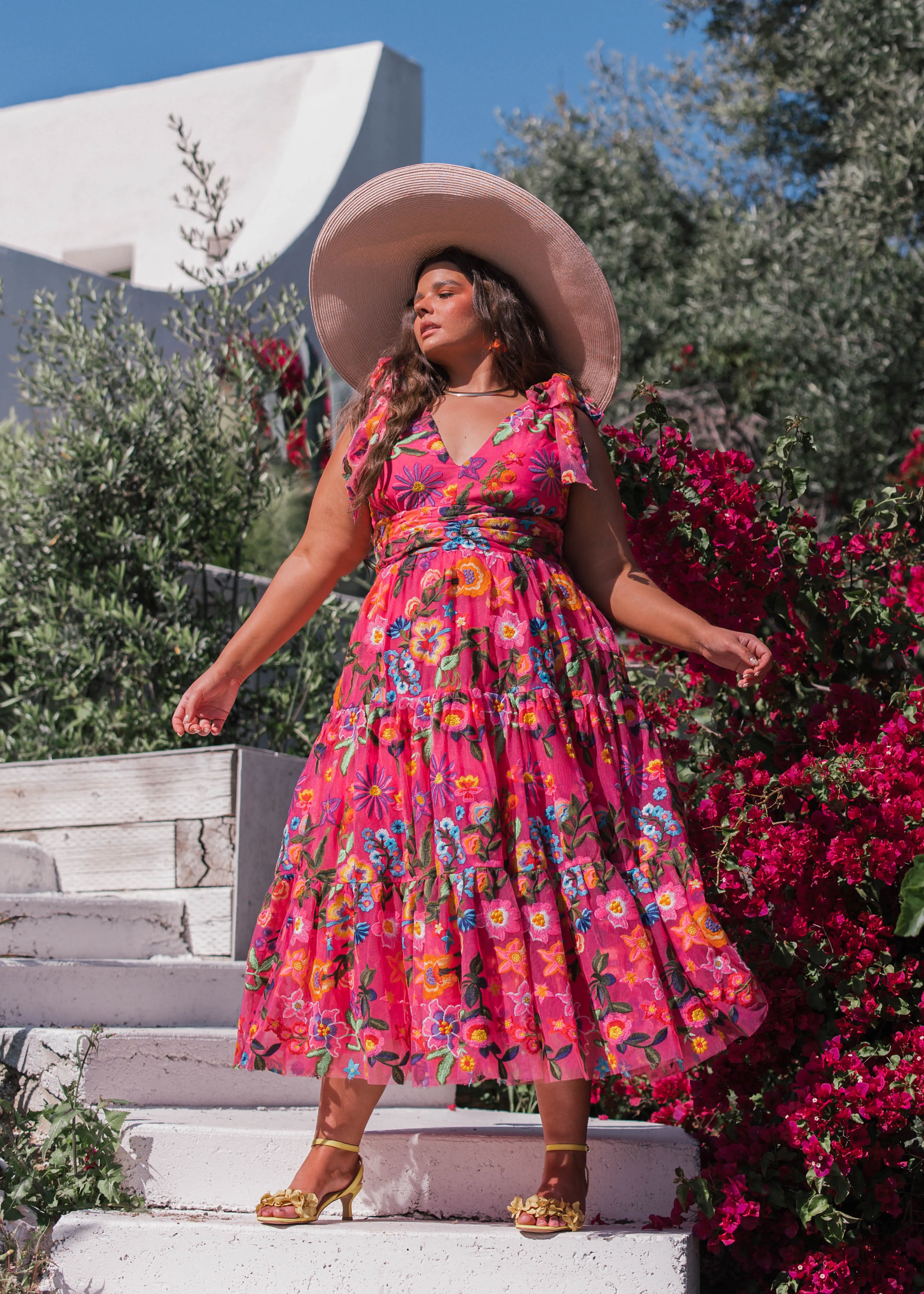 Hibiscus Sleeveless Empire Waist Midi Dress sold by JessaKae