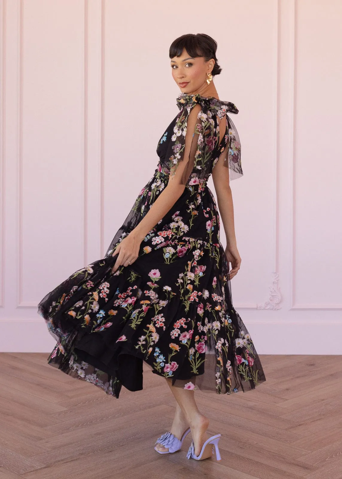 Margaret Floral Embroidered Midi Dress Black sold by JessaKae product image thumbnail 4