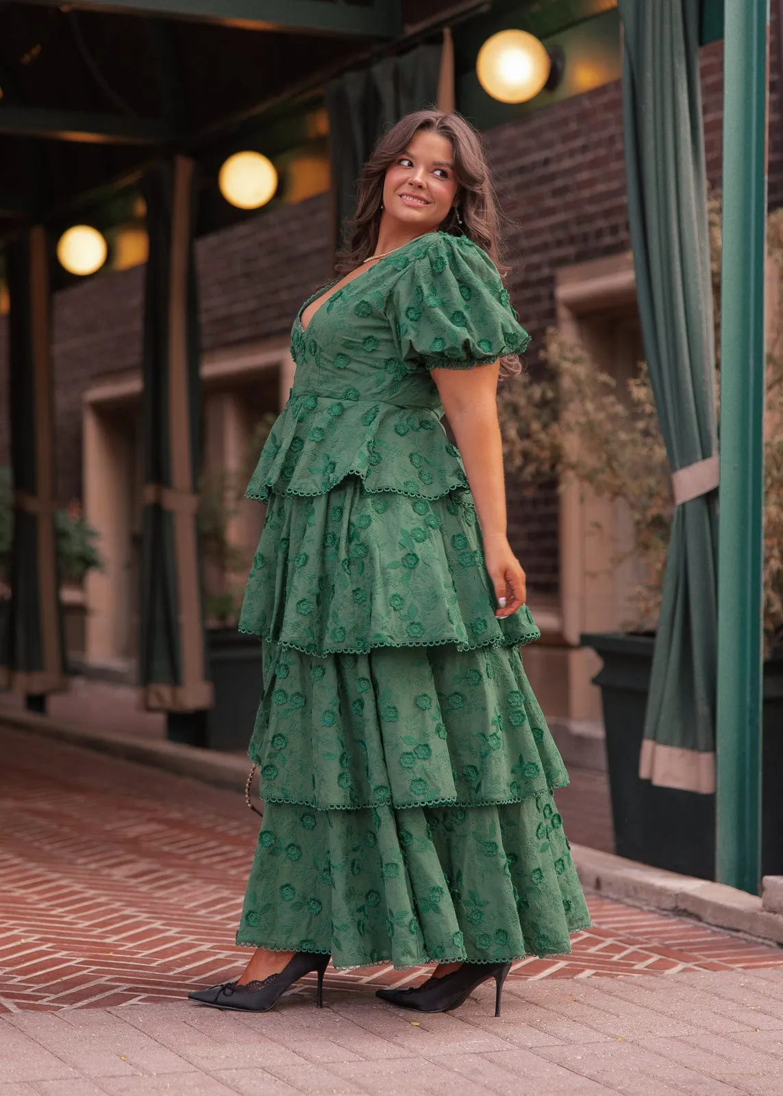 Sloane Puff Sleeve Tiered Cotton Floral V-Neck Maxi Dress - Green sold by JessaKae product image thumbnail 5