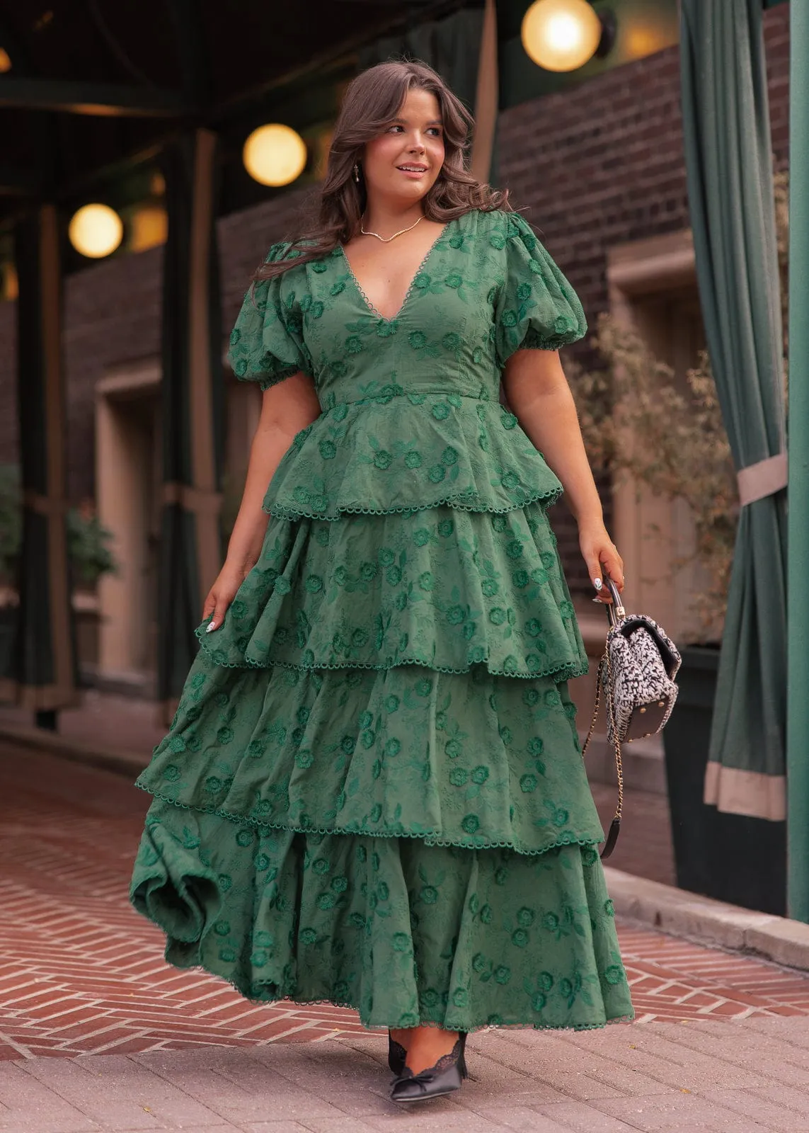 Sloane Puff Sleeve Tiered Cotton Floral V-Neck Maxi Dress - Green sold by JessaKae product image thumbnail 3