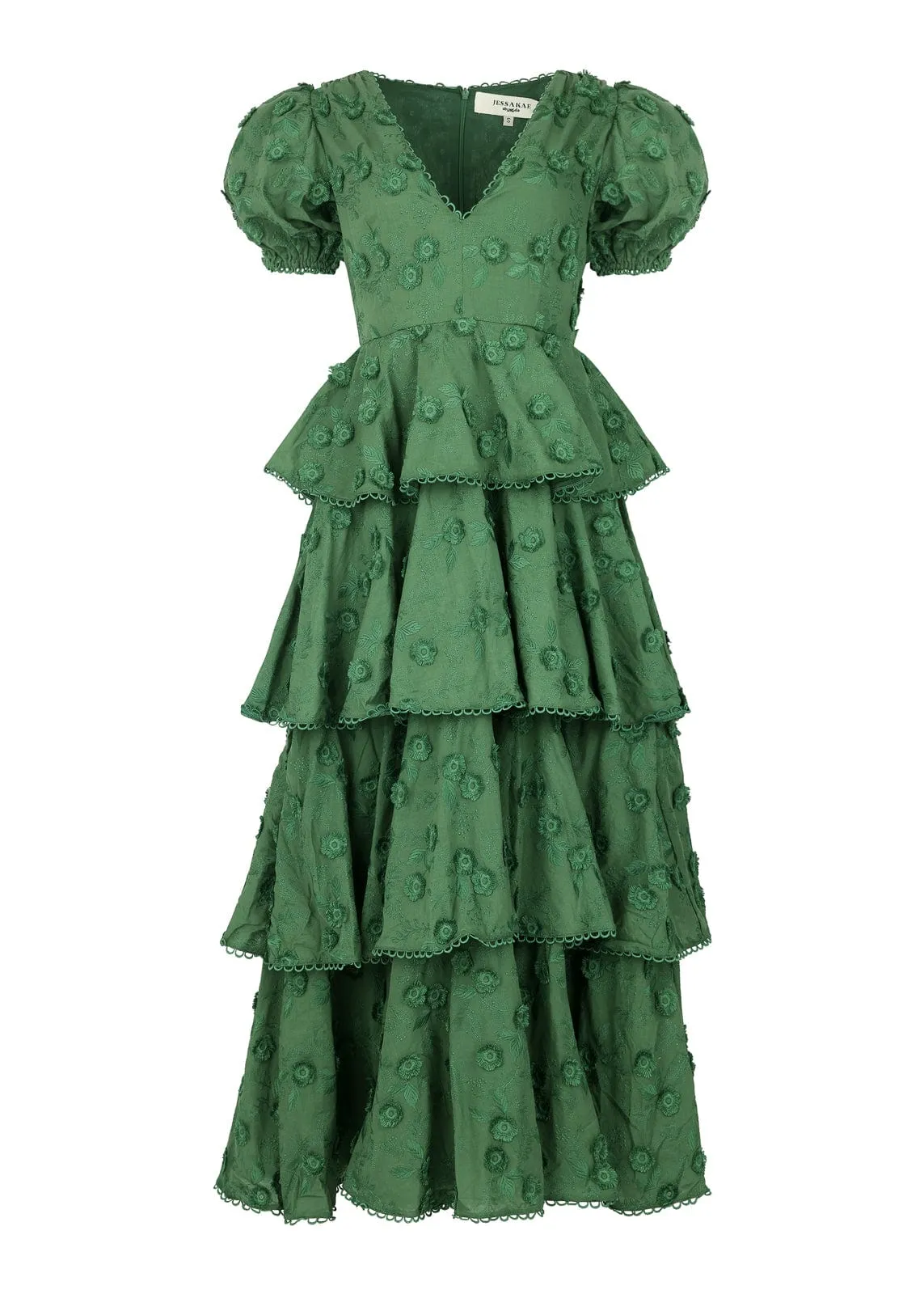 Sloane Puff Sleeve Tiered Cotton Floral V-Neck Maxi Dress - Green sold by JessaKae