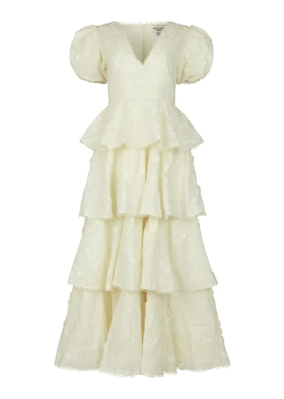 Sloane Puff Sleeve Tiered Cotton Floral V-Neck Maxi Dress - Cream sold by JessaKae
