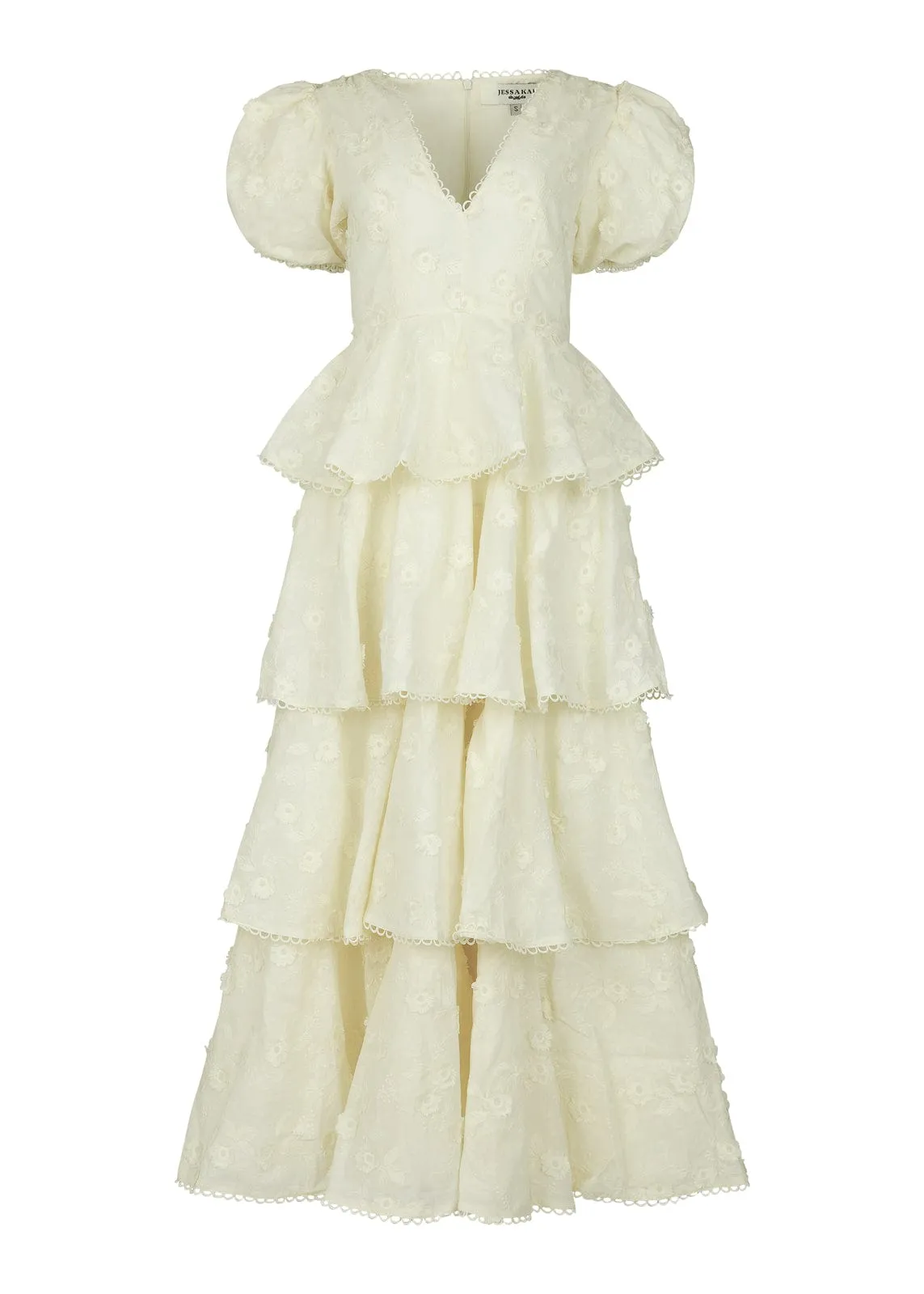 Sloane Puff Sleeve Tiered Cotton Floral V-Neck Maxi Dress - Cream sold by JessaKae