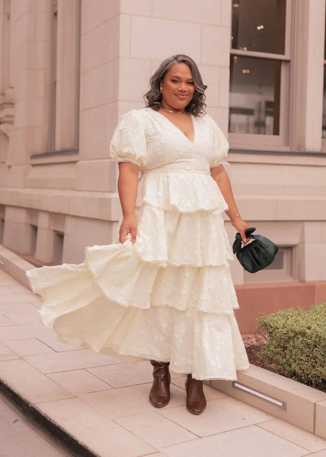 Sloane Puff Sleeve Tiered Cotton Floral V-Neck Maxi Dress - Cream sold by JessaKae product image thumbnail 2
