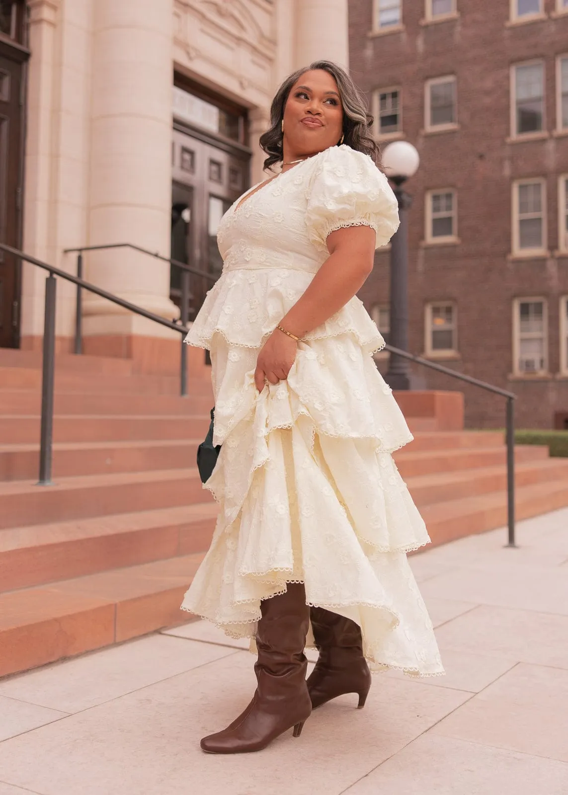 Sloane Puff Sleeve Tiered Cotton Floral V-Neck Maxi Dress - Cream sold by JessaKae product image thumbnail 4