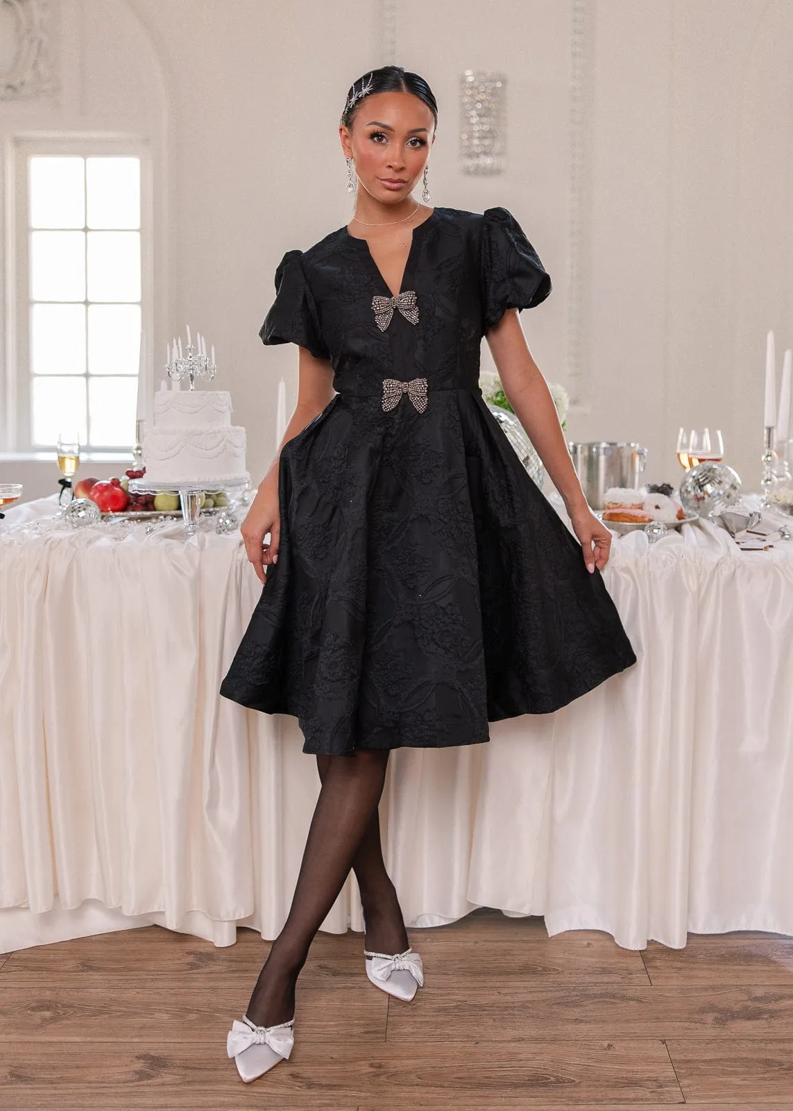 Lennon Jacquard Knee Length Dress - Black sold by JessaKae product image thumbnail 2