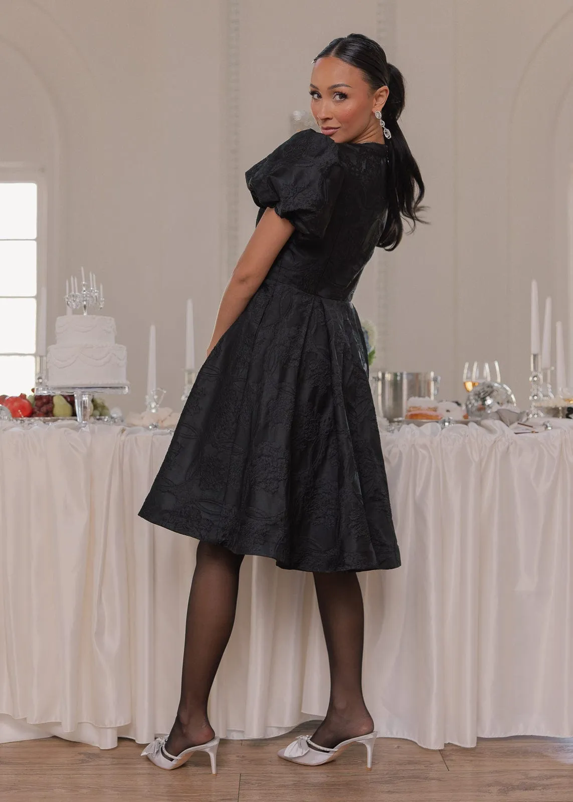 Lennon Jacquard Knee Length Dress - Black sold by JessaKae product image thumbnail 4
