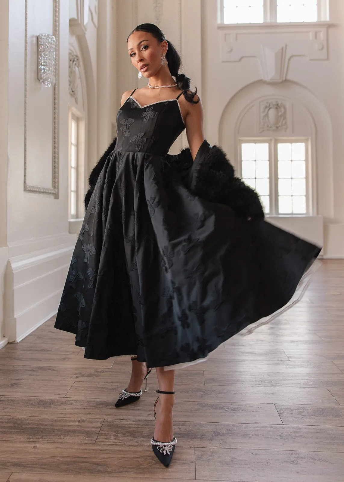 Kelly A-line Jacquard Midi Dress - Black sold by JessaKae product image thumbnail 2