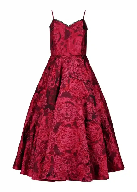Kelly A-line Jacquard Midi Dress - Red sold by JessaKae