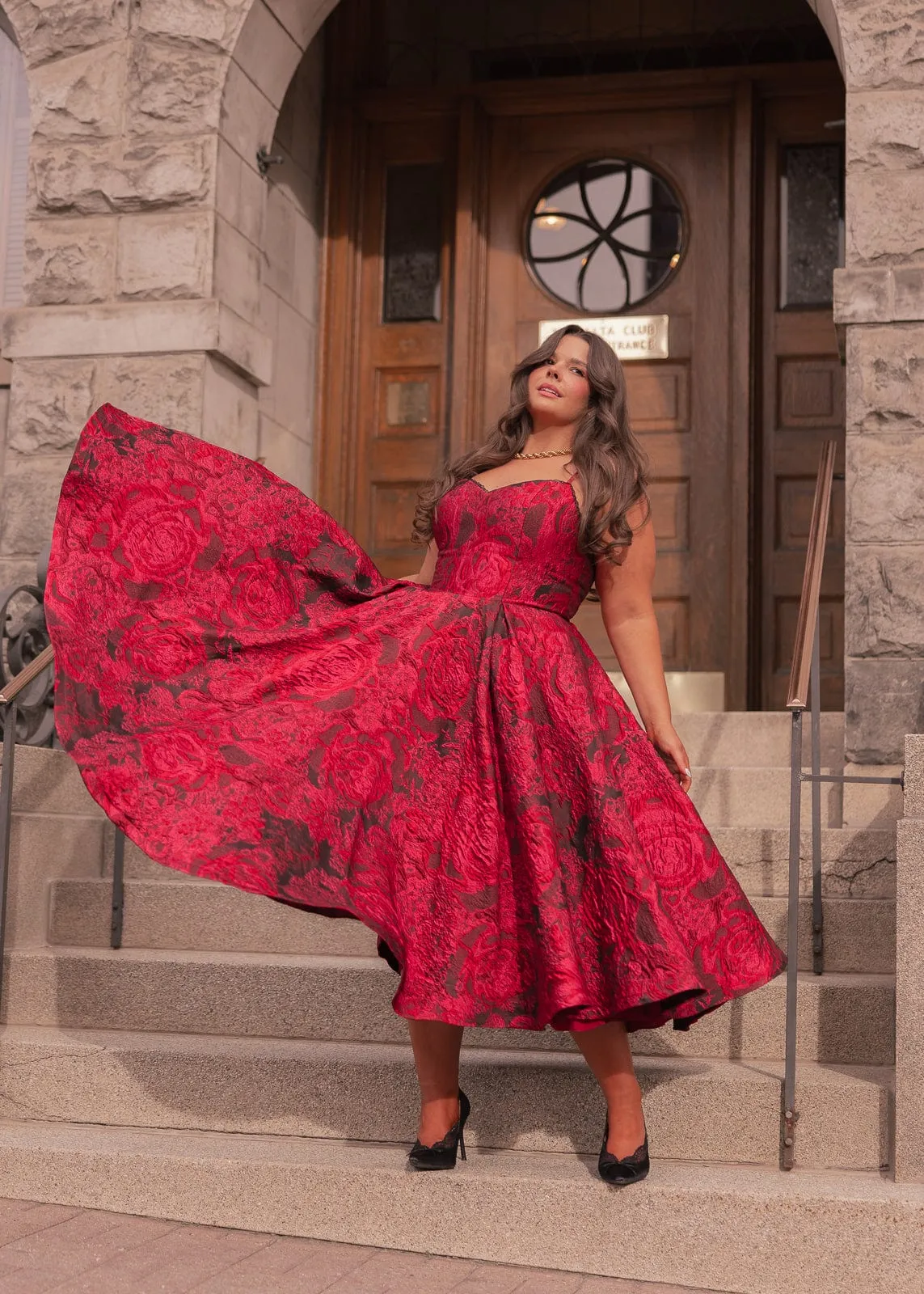 Kelly A-line Jacquard Midi Dress - Red sold by JessaKae product image thumbnail 3