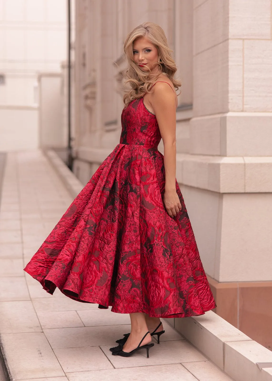 Kelly A-line Jacquard Midi Dress - Red sold by JessaKae product image thumbnail 4