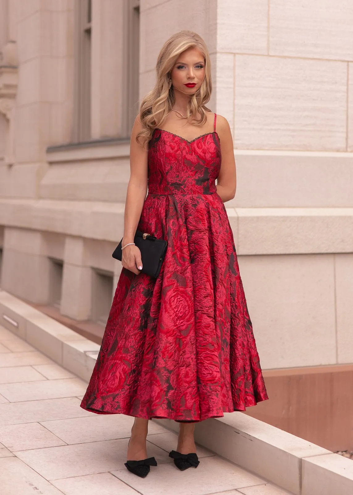 Kelly A-line Jacquard Midi Dress - Red sold by JessaKae product image thumbnail 2