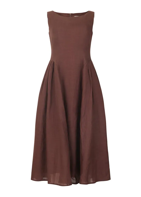 Miranda Midi Drop Waist Cotton Dress - Brown sold by JessaKae