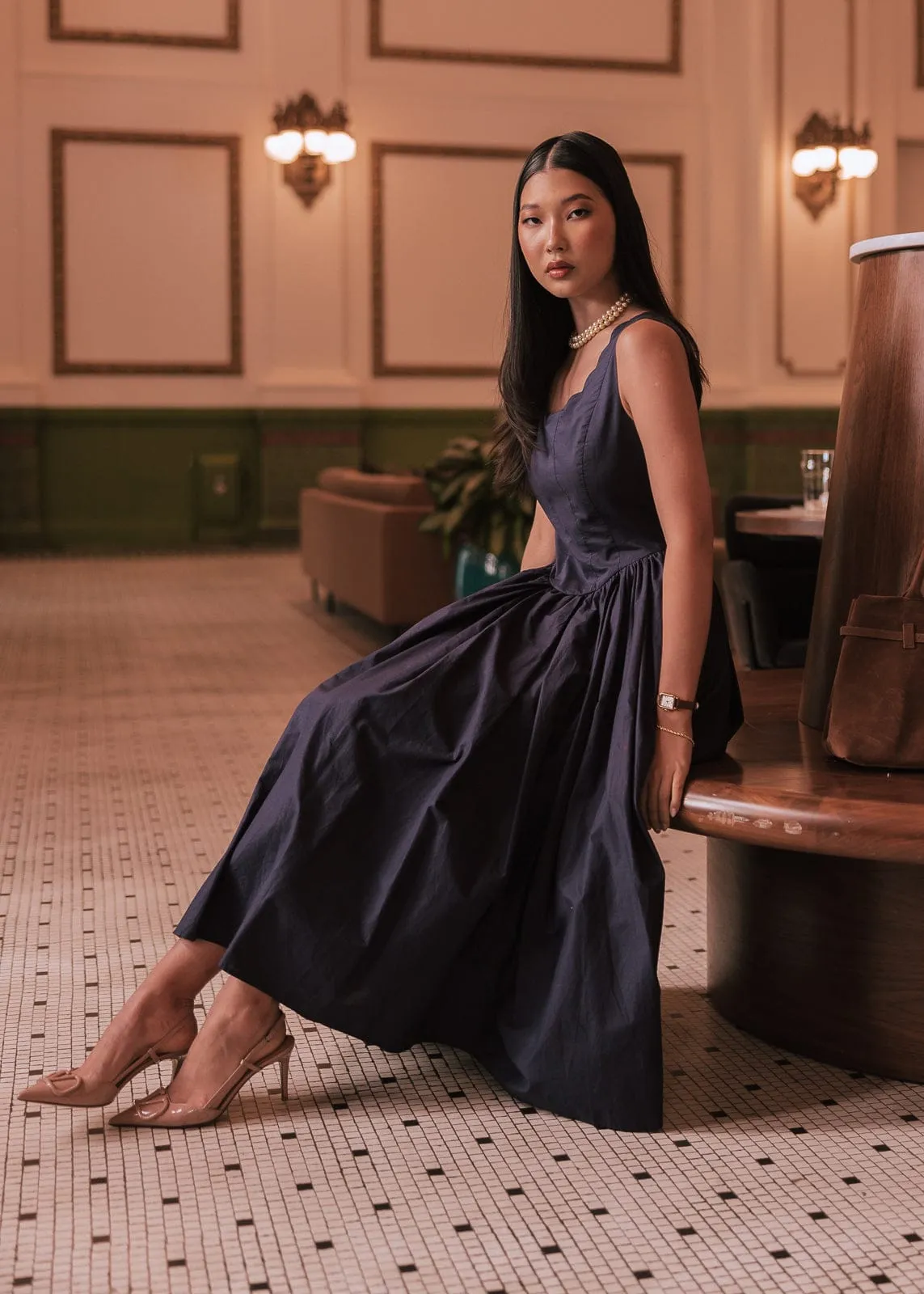 Nantucket Grove Scalloped Midi Work Dress - Navy sold by JessaKae product image thumbnail 2