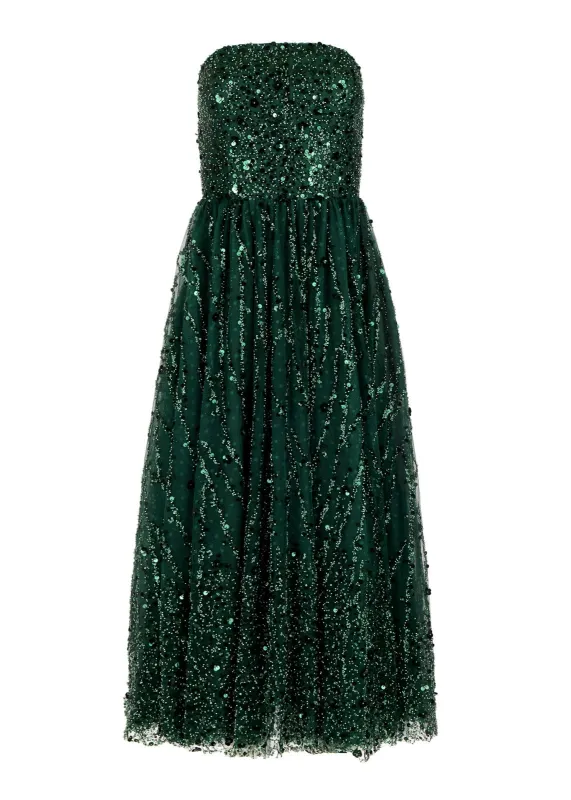 Elphie Strapless Sequin Corset Midi Dress - Green sold by JessaKae