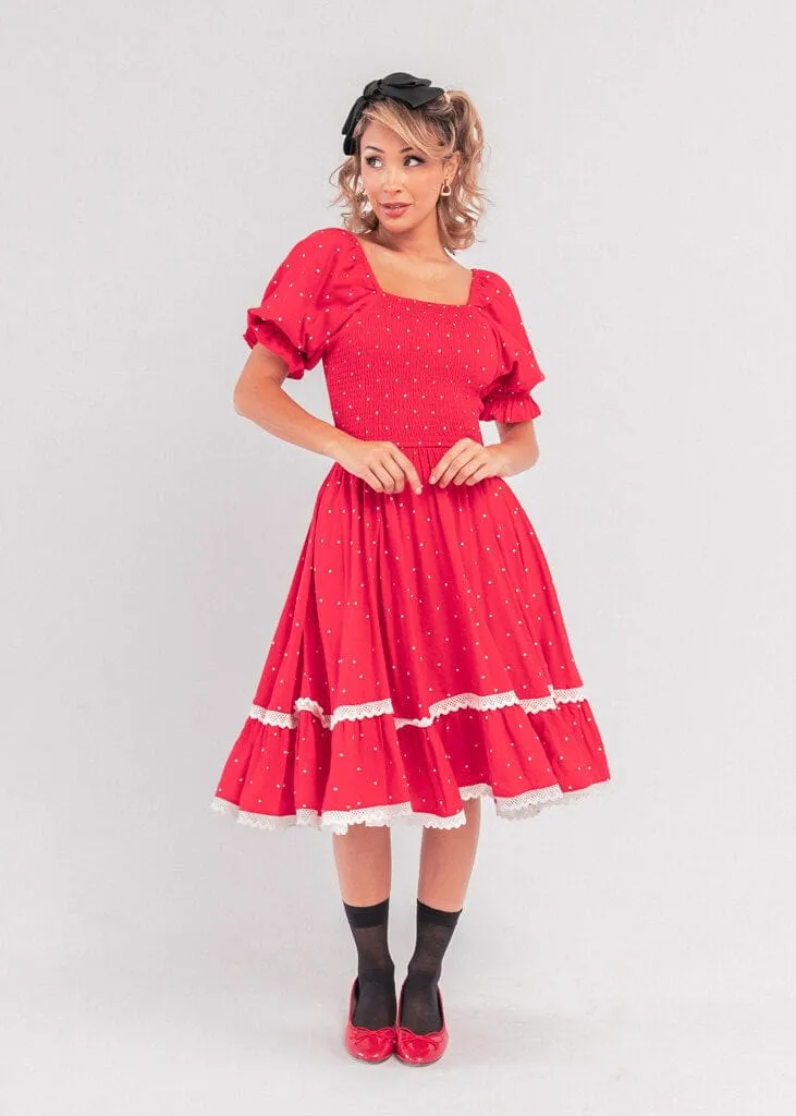 Red Polka Dot Puff Sleeve Dress sold by JessaKae product image thumbnail 4