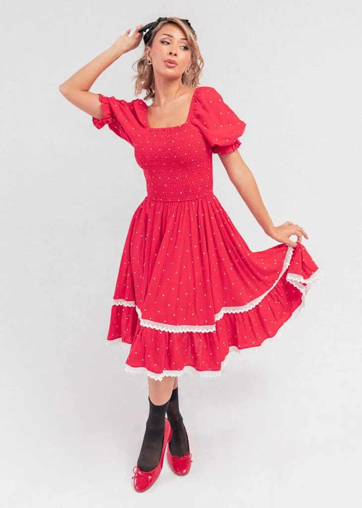 Red Polka Dot Puff Sleeve Dress sold by JessaKae