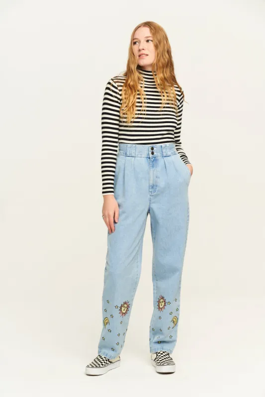 Addison - Tapered Denim Jeans with Orion Embroidery sold by Lucy & Yak