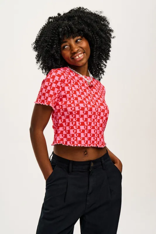 Greta - Cropped Cotton Top in Amore Print sold by Lucy & Yak