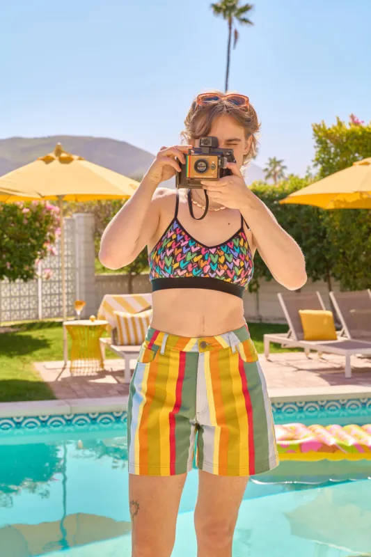 Lexi - High Waist Twill Shorts in Laguna Stripe sold by Lucy & Yak