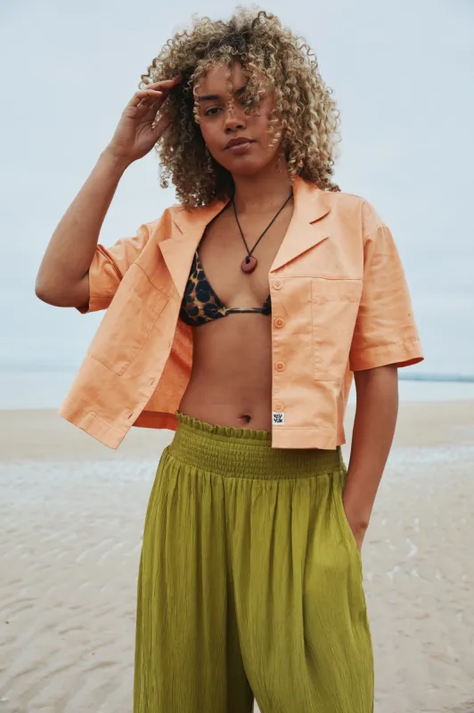 Alfie - Cotton & Linen Shirt in Sunset Orange sold by Lucy & Yak