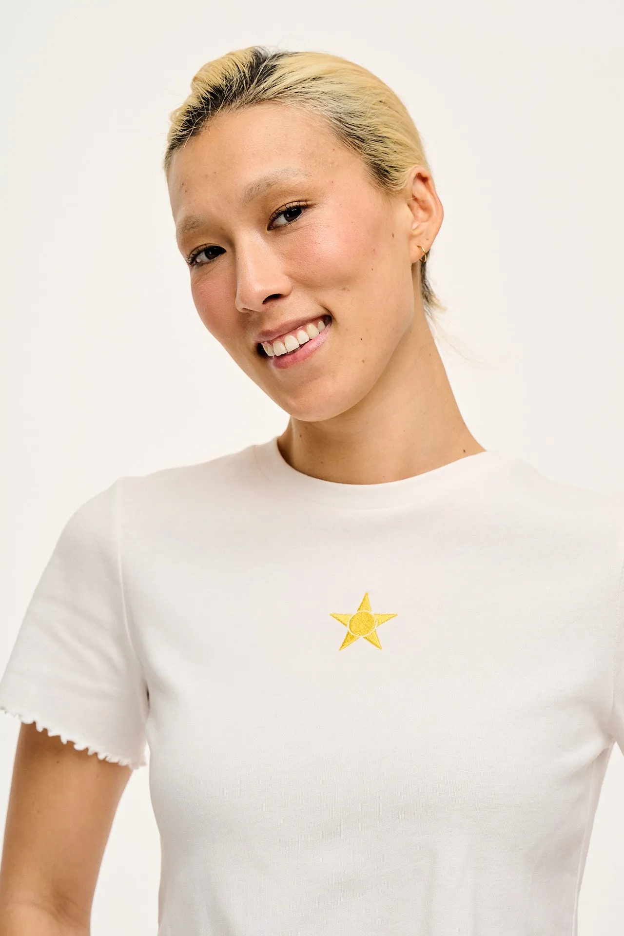 Greta - Cropped Cotton Top with Sunshine Embroidery sold by Lucy & Yak product image thumbnail 2