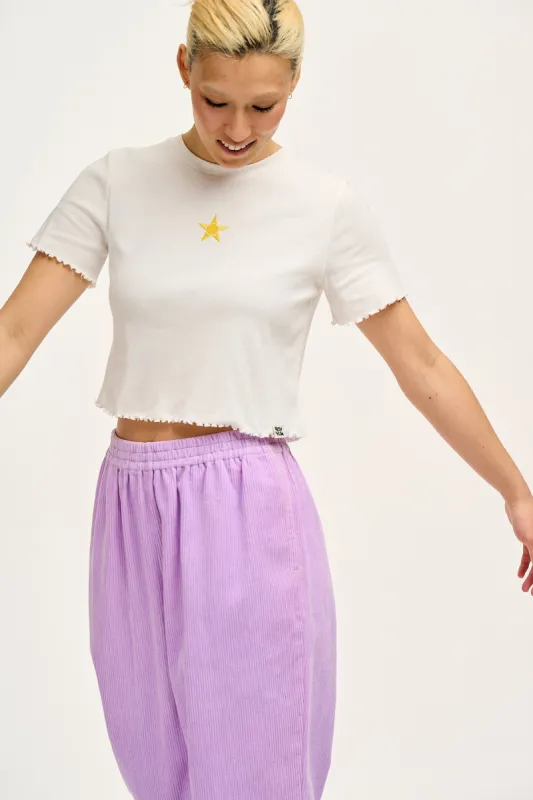 Greta - Cropped Cotton Top with Sunshine Embroidery sold by Lucy & Yak