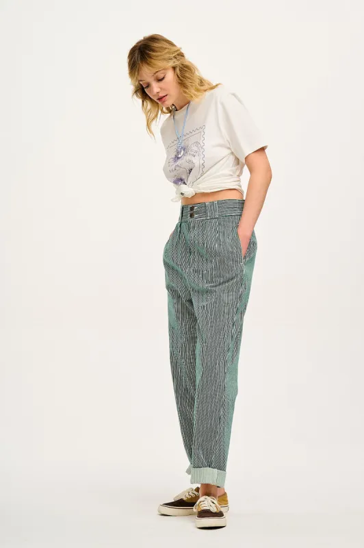 Addison - Tapered Twill Trousers in Aspen Stripe sold by Lucy & Yak