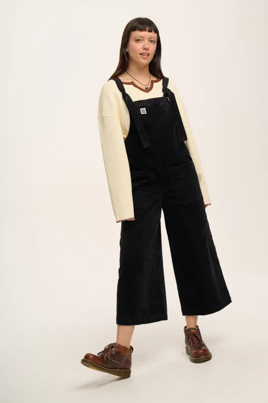 Jenny - Wide Leg Corduroy Dungarees in Black sold by Lucy & Yak