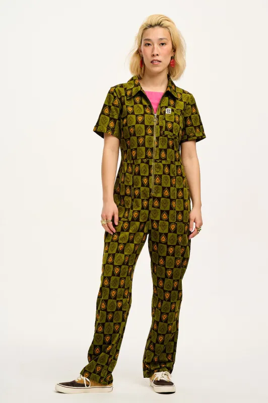 Rex - Short Sleeve Needlecord Jumpsuit in Indiana Print sold by Lucy & Yak