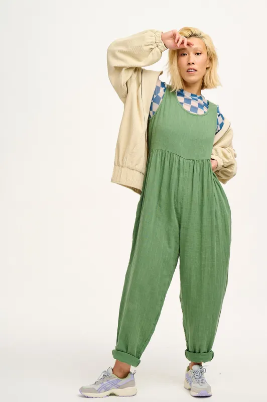 Bowie - Sleeveless Cotton Jumpsuit in Loden Frost Green sold by Lucy & Yak