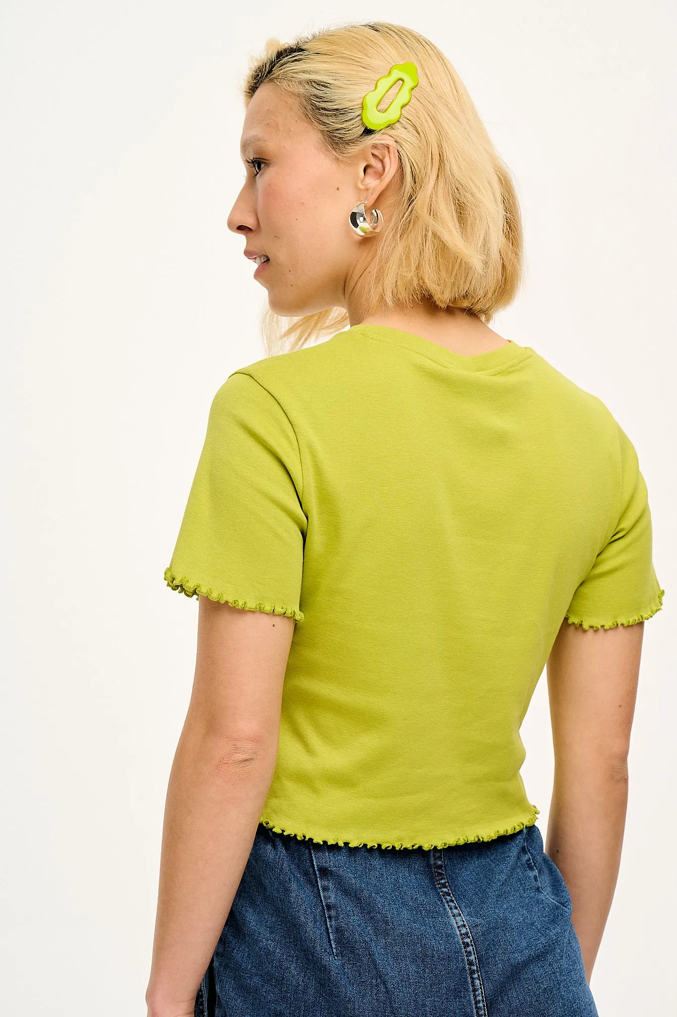 Greta - Cropped Cotton Top in Split Pea Green sold by Lucy & Yak product image thumbnail 4