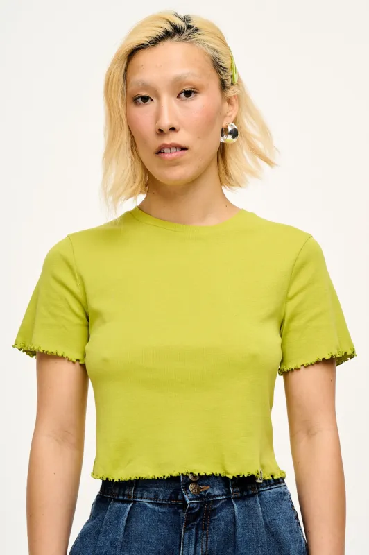 Greta - Cropped Cotton Top in Split Pea Green sold by Lucy & Yak