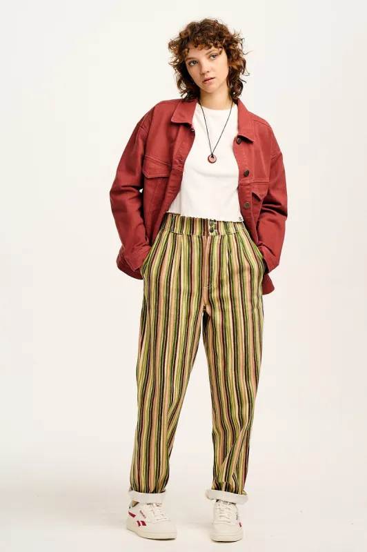 Addison - Tapered Twill Trousers in Elm Stripe sold by Lucy & Yak
