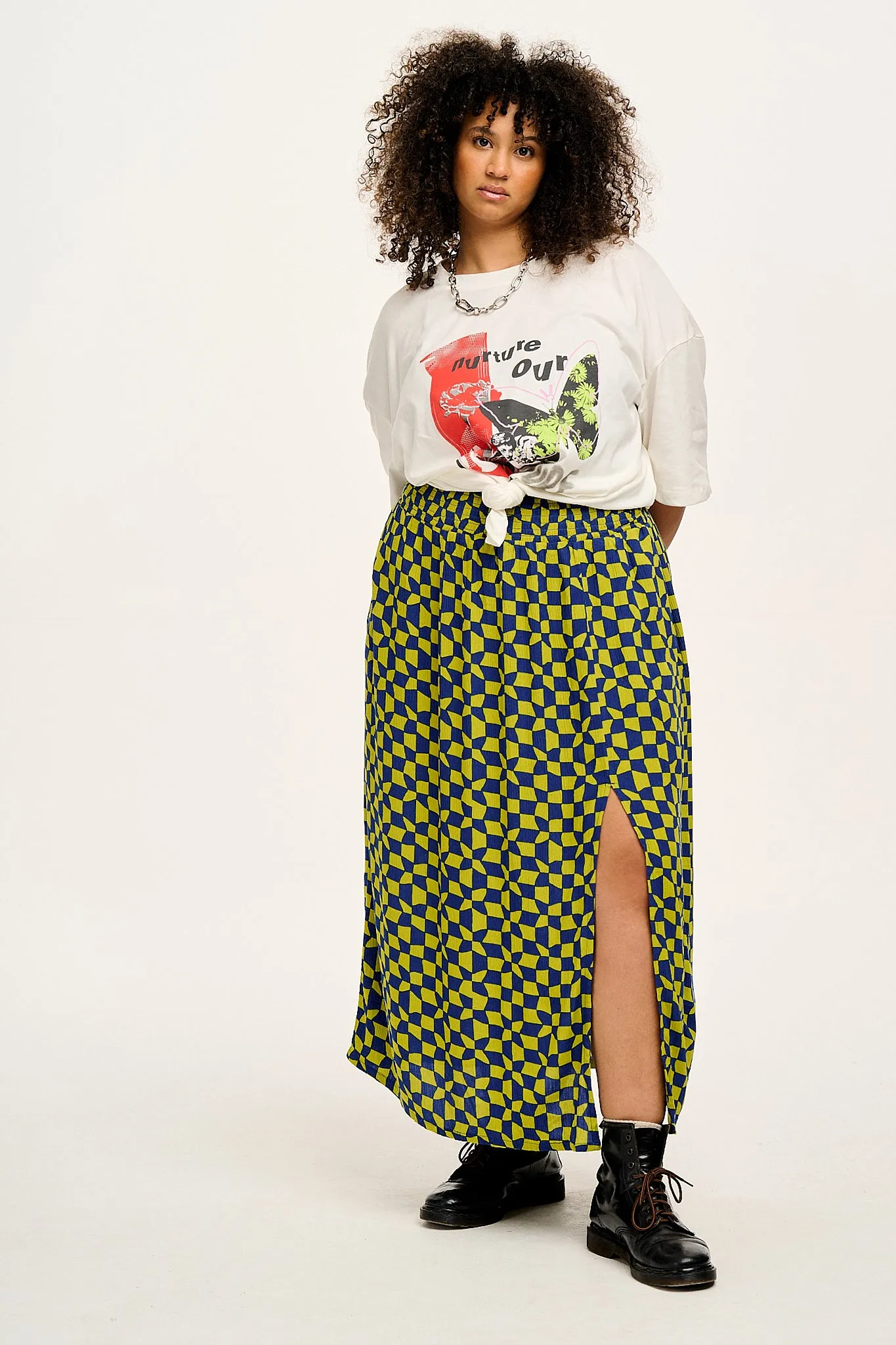 Poppy - Tencel Elasticated Waist Skirt in Skater Check Print sold by Lucy & Yak product image thumbnail 5