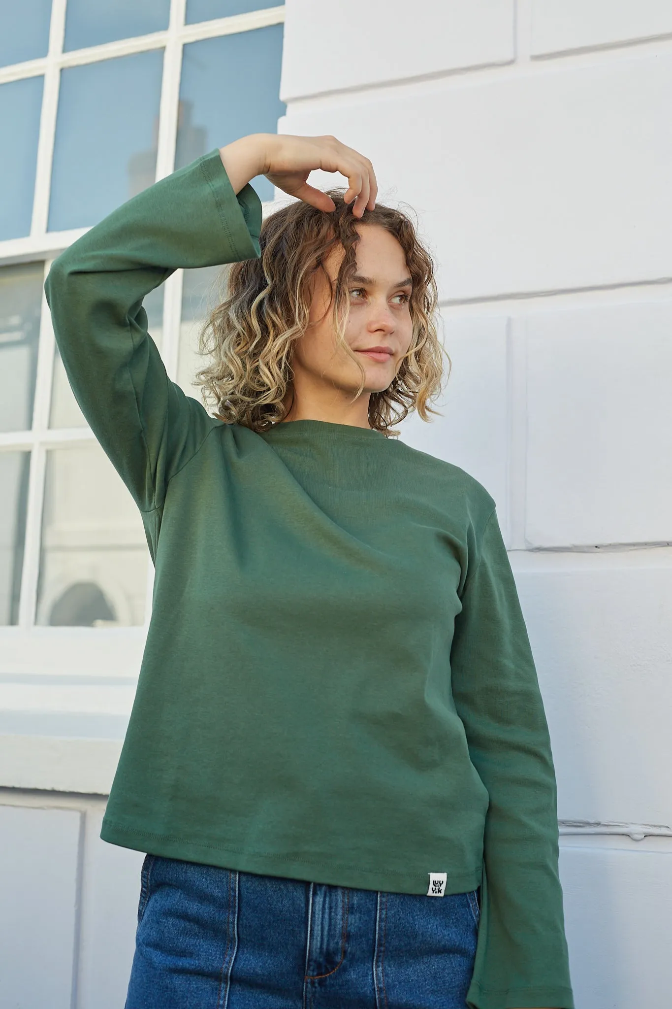 Hermione - Fluted Cotton Top in Posy Green sold by Lucy & Yak