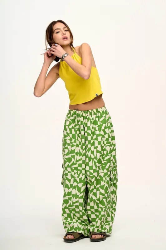 Rumi - Cargo Cotton Trousers in Daksha Green Print sold by Lucy & Yak