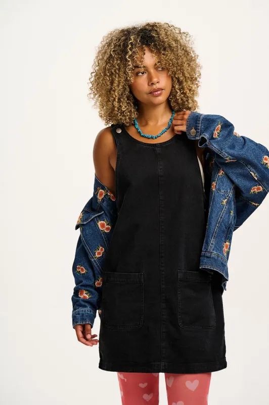 Layla - Mini Denim Dress in Washed Black sold by Lucy & Yak