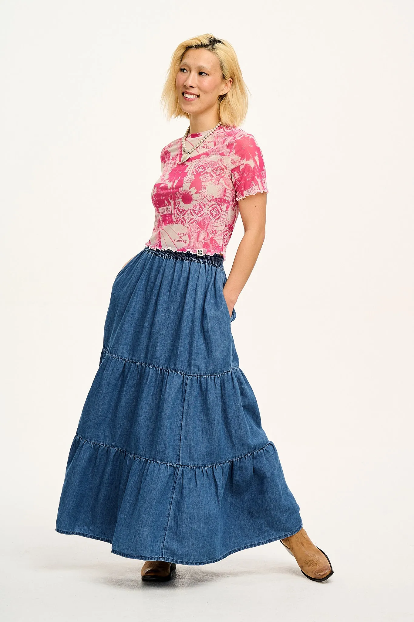 Greta - Cropped Mesh Top in California Dream Print sold by Lucy & Yak product image thumbnail 2