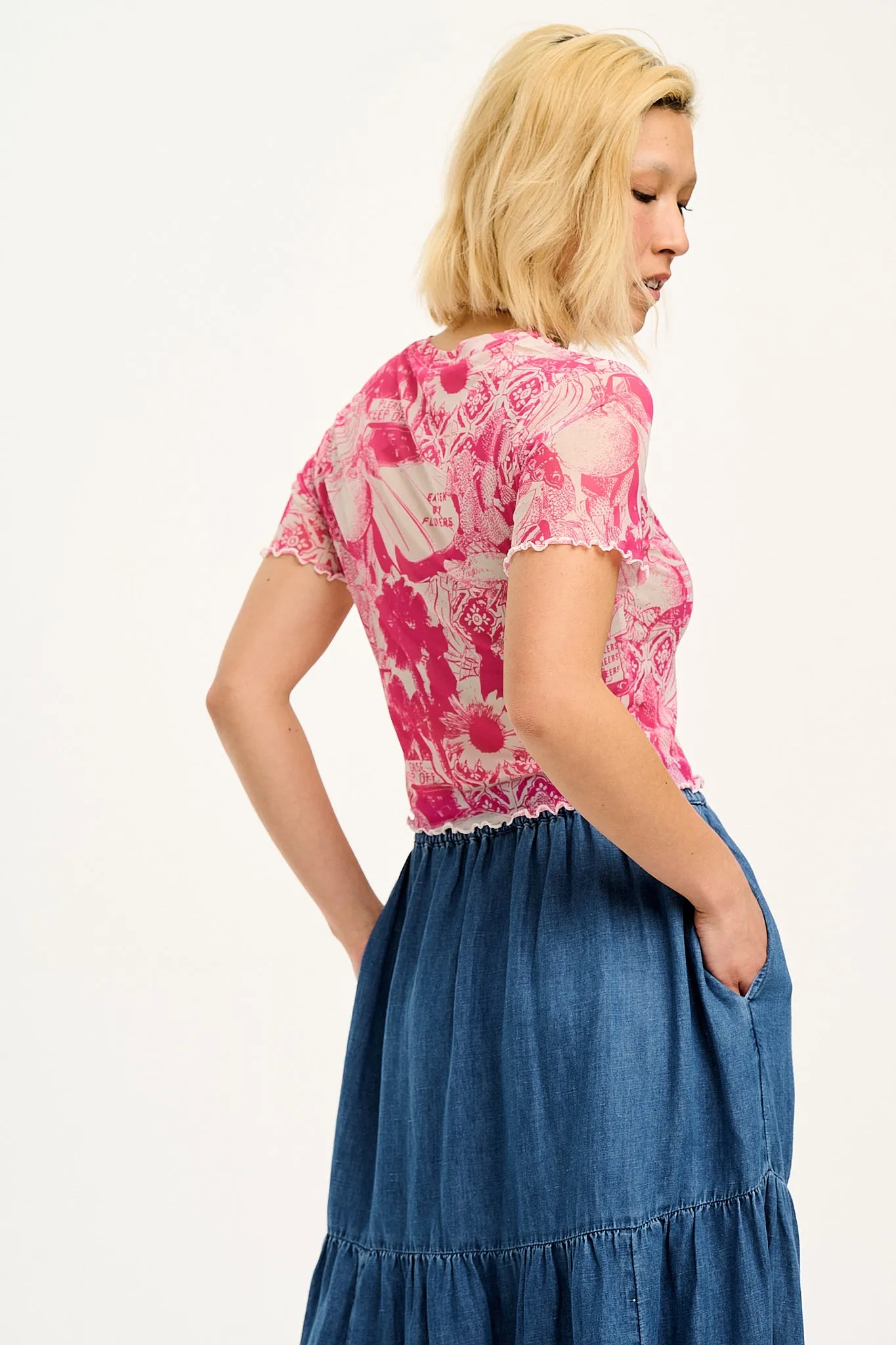 Greta - Cropped Mesh Top in California Dream Print sold by Lucy & Yak product image thumbnail 3