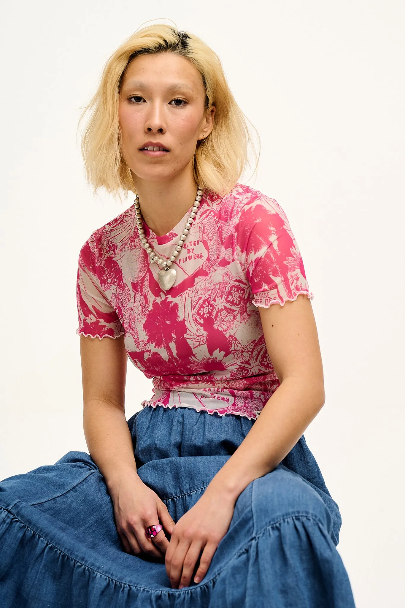 Greta - Cropped Mesh Top in California Dream Print sold by Lucy & Yak product image thumbnail 4