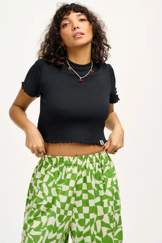 Greta - Cropped Cotton Top in Black sold by Lucy & Yak