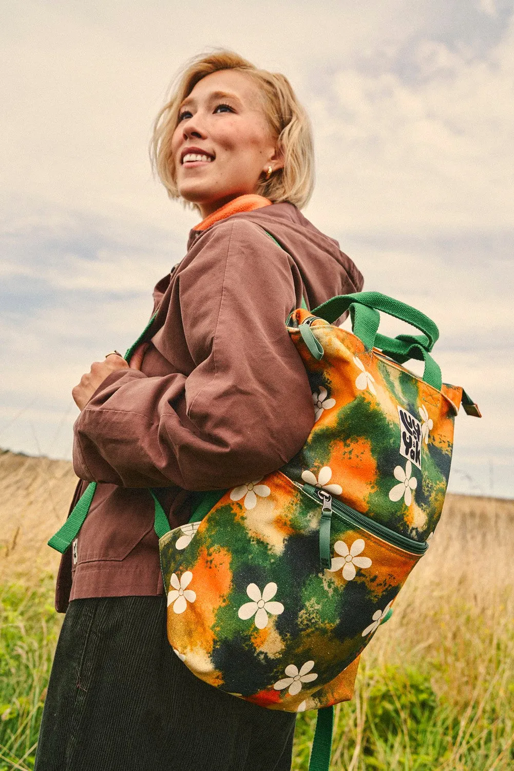 Dylan - Canvas Backpack in Green Daisy-Lu Print sold by Lucy & Yak