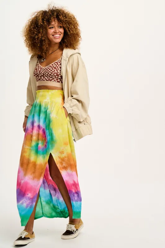 Poppy - Tencel Elasticated Waist Skirt in Tyler Tie Dye Print sold by Lucy & Yak