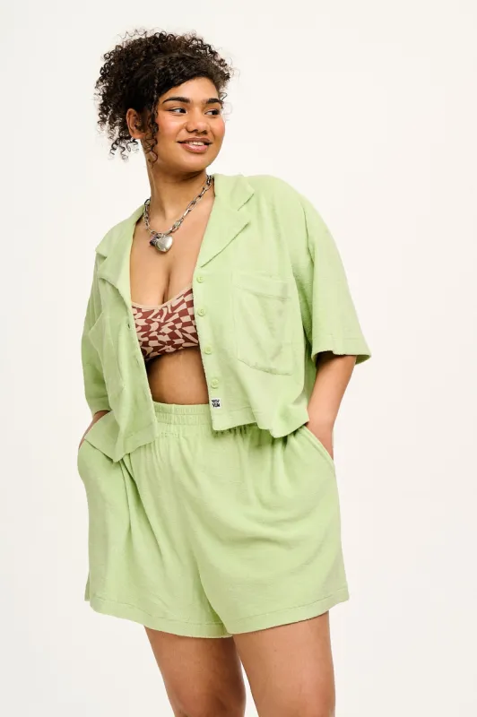 Alfie - Cotton Towelling Shirt in Pistachio Green sold by Lucy & Yak