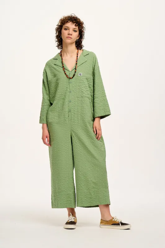 Fran - Oversized Cotton Jumpsuit in Garland Green sold by Lucy & Yak