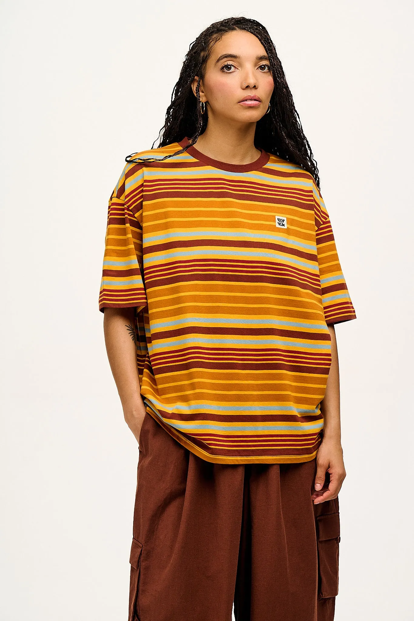 Benny - Oversized Cotton Tee in 70's Stripe sold by Lucy & Yak