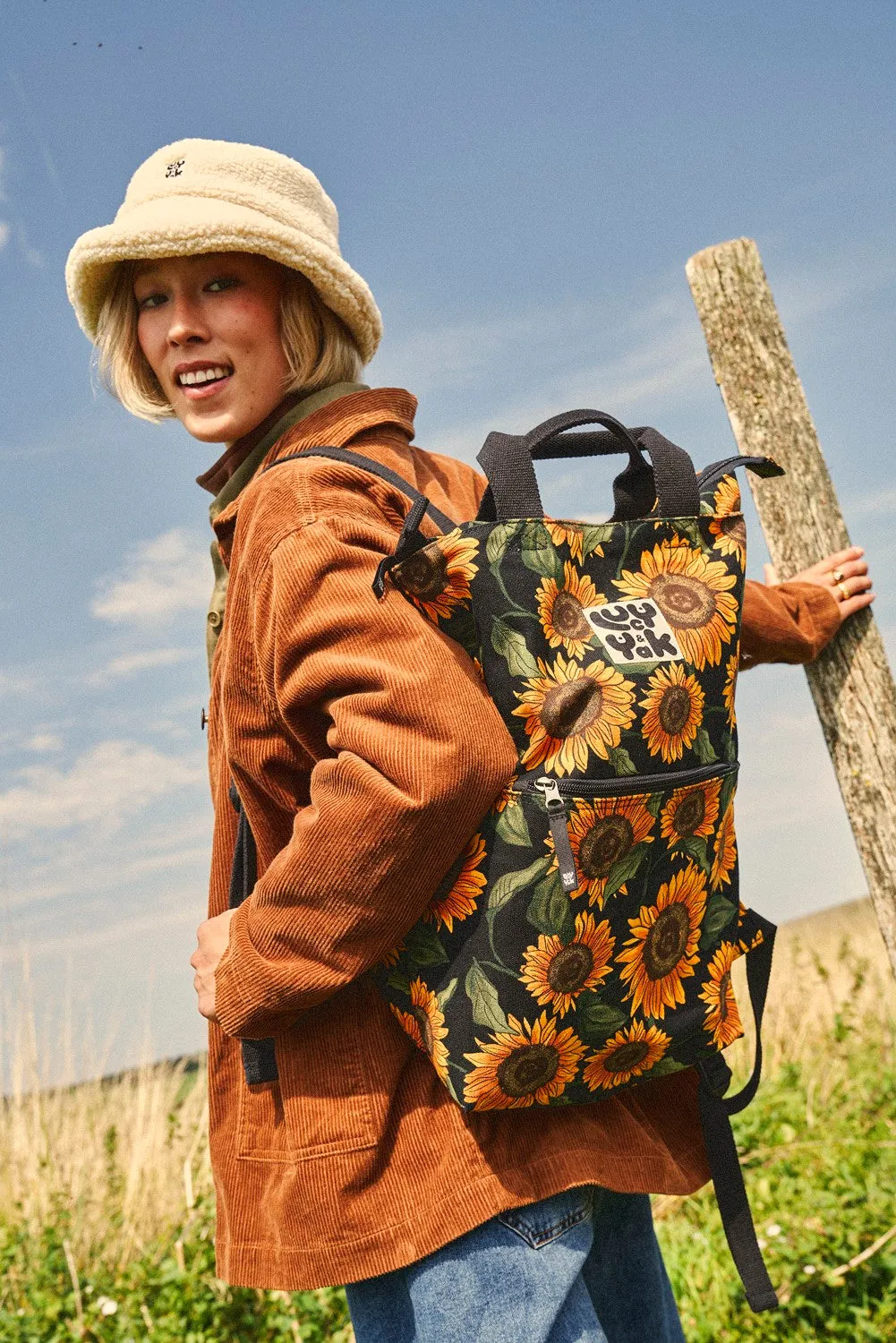 Dylan - Canvas Backpack in Sunflower Print sold by Lucy & Yak