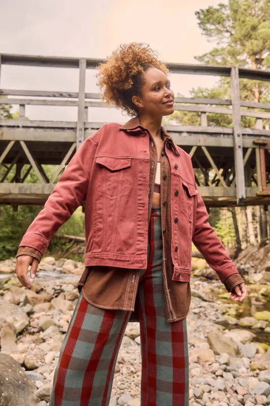 Callaway - Trucker Cotton Jacket in Red Saffron sold by Lucy & Yak