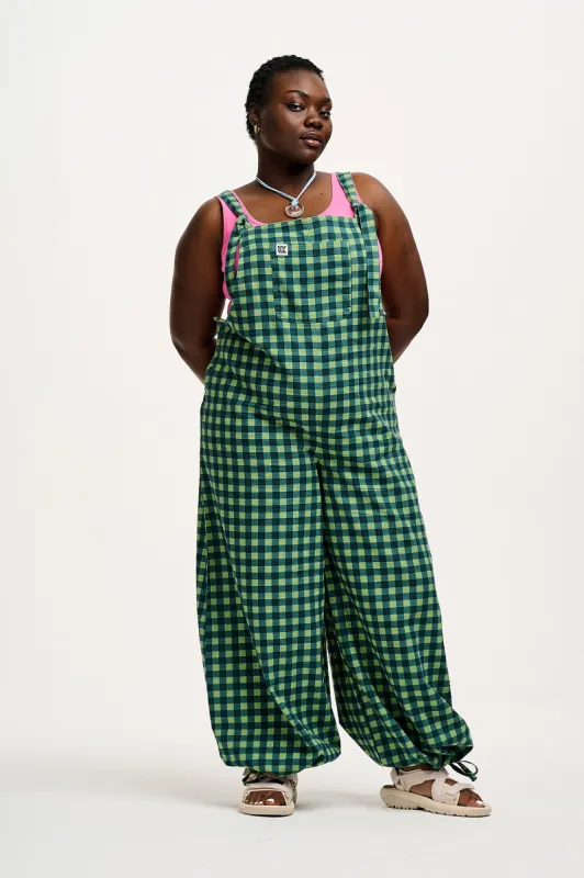 Ali - Slouchy Cotton Dungaree in Gabriella Gingham Print made by Lucy & Yak